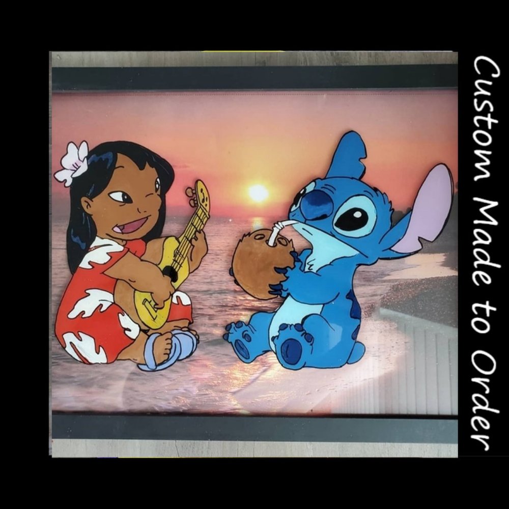 Hand painted lilo & stitch glass art